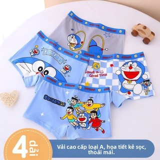 Quần lót bé trai cotton hình Doraemon – Kháng khuẩn, co giãn, êm dịu, 4 chiếc/hộp