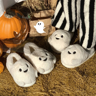 XIXITIAO Dép bông mùa đông dễ thương cho nam nữ, cặp đôi Halloween ấm áp, lông mềm mại