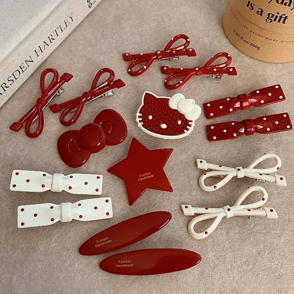 Kẹp Tóc 15 Chi Tiết Cổ Điển Màu Đỏ Chấm Bi Nơ Kẹp Tóc Kitty Dễ Thương Nổ Kẹp Nơ Ngọt Ngào Thỏa Sức Tạo Mẫu