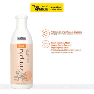 Kem Tắm Hỗ Trợ làm Dịu và Dưỡng Ẩm Mềm Mịn Cho Da Eva Simply Honey & Oat 500ml