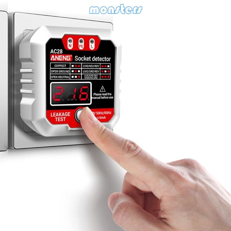 Mon EU- UK Outlet Test Ổ cắm thử nghiệm Máy phân tích mạch Máy dò phân cực Máy kiểm tra rò rỉ Đường dây điện Máy kiểm tra lỗi