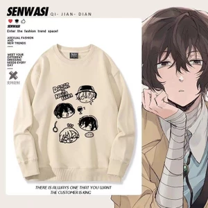 Cặp đôi cosplay Bungou Stray Dogs - Dazai &amp; Nakahara, áo nỉ cổ tròn với họa tiết lông cáo bạc nhẹ nhàng