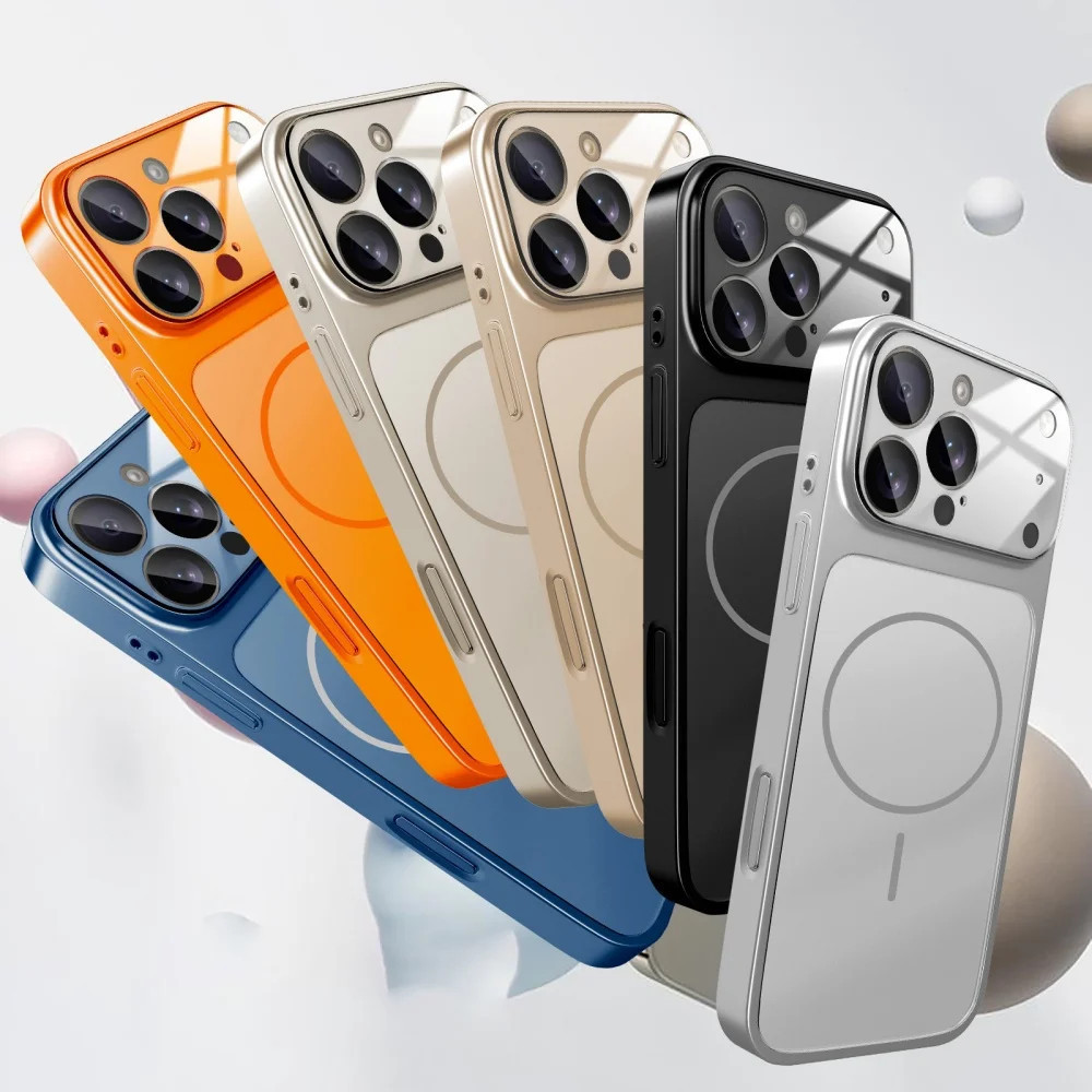 Ốp từ tính bằng kính mờ siêu mỏng titan sang trọng cho iPhone 17 13 14 15 16 Pro Max 17Air Vỏ chống sốc chống vân tay PC