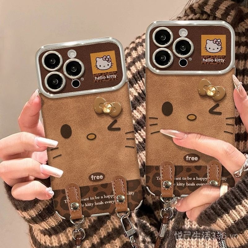 Thích hợp cho Ốp Điện Thoại 16promax iPhone15 / 14 Mới Da Báo In kt Mèo Dây 13 / 12 Da Lộn Cửa Sổ Lớn