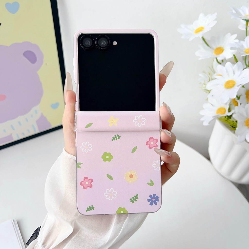 Thích Hợp Cho Samsung Galaxy ZFlip7 5G Tươi Hồng Xanh Hoa Nhỏ Vỏ Điện Thoại ZFlip5 Zflip6 Dây Gấp Vỏ Cho Zflip 7 5 6 4 N3Flip MixFlip 2 Vỏ Bảo Vệ Cứng