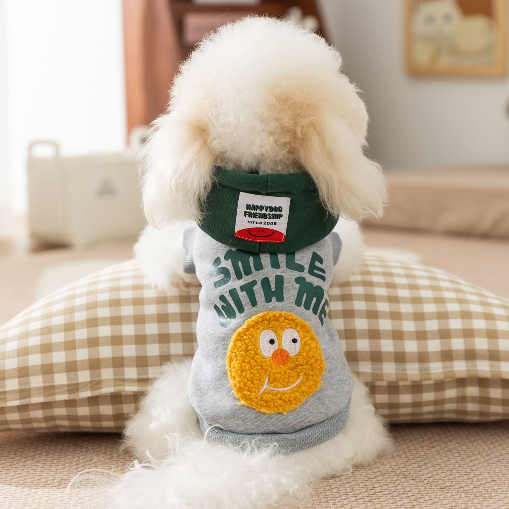 【Ready Stock】 Korean Pet Clothes Autumn and Winter Thin Sweater Hooded Two-Legged Cartoon Small Dog Bichon Poodle Dog Clothes RlcX