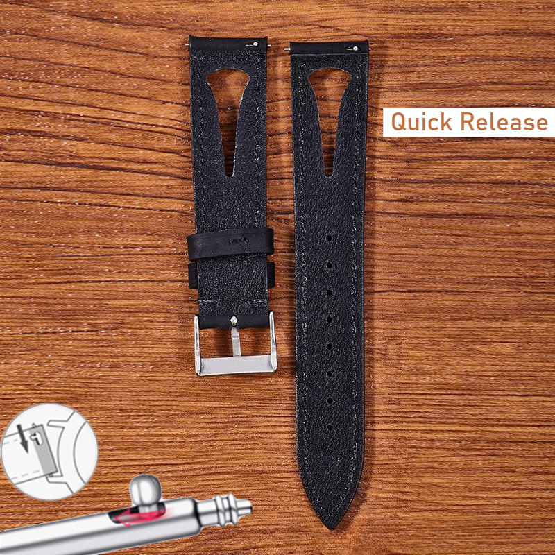 Dây đeo đồng hồ bằng da thật phong cách rỗng 20 / 21 / 22 / 24mm Phát hành nhanh chóng thoáng khí Cut-Out Top Grain Da bò Rally Racing Watch Band Bracelet dành cho nam nữ