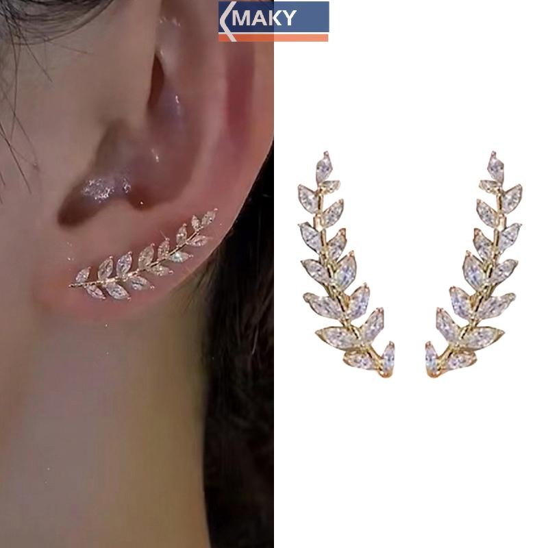 Onetimingcool Sáng Bóng Kim Cương Giả Lá Bông Tai Dành Cho Nữ Tinh Tế Lúa Mì Tai Vòng Bông Tai Trang Sức Cưới VN