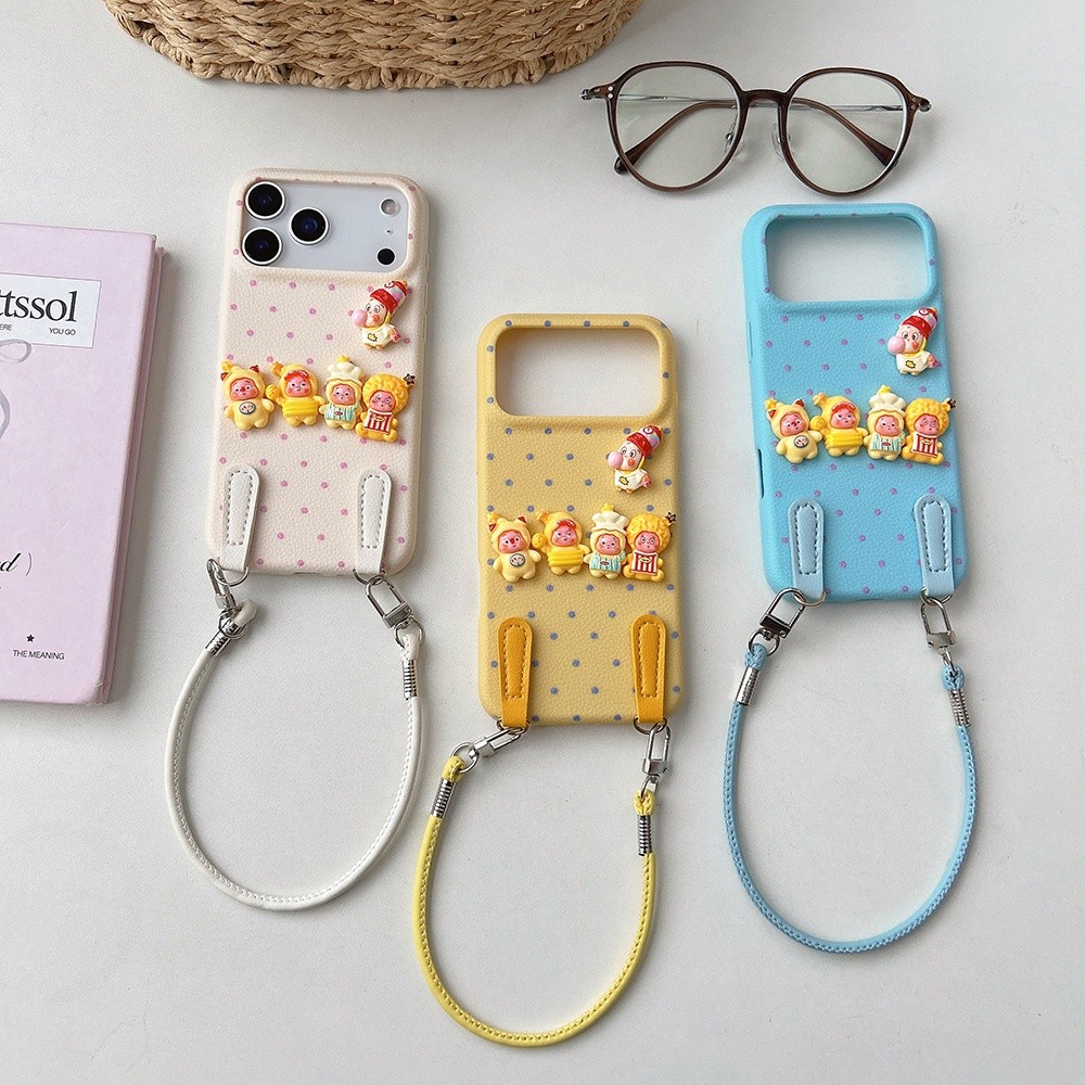 Ốp điện thoại bằng da lấp lánh 3D + dây buộc cho iPhone 17ProMax 17Air 16 15 14 13 12 11 Vỏ bảo vệ chống sốc