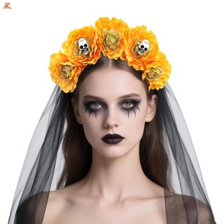 Vòng Tóc Xương và Hoa Đen cho Bé Gái - Phục vụ Tiệc Halloween