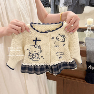Áo len nữ cho bé mùa thu kt Mèo ren dệt kim Cardigan Girl Sweet Top Coat
