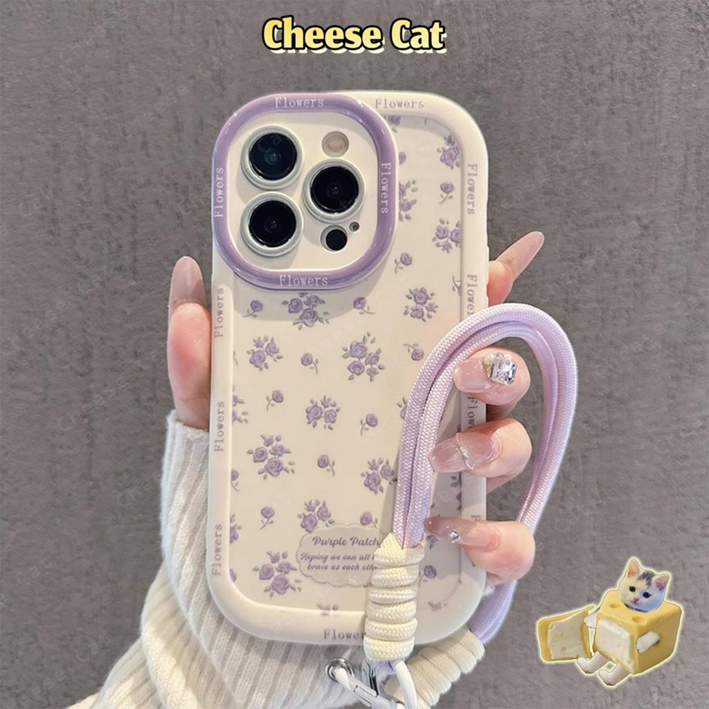 Ốp điện thoại dây nylon hình hoa màu tím cho iPhone 14 15 16 17 Pro Max 11 12 13 Pro 7 Plus Xs Max XR