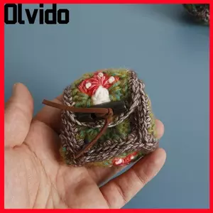 Túi đựng tai nghe móc OLVIDO, Thiết kế nấm Chắp vá hoa Mini chắp vá, đan thủ công bằng tay Phong cách dễ thương Lưu trữ móc thủ công