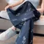 Quần ống rộng WANYEDI, Dây thắt lưng co giãn dài đến mắt cá chân Quần crop nữ, Phong cách thư giãn in hoa nhẹ Drap dáng rộng vừa vặn Quần hoa đi chơi hàng ngày