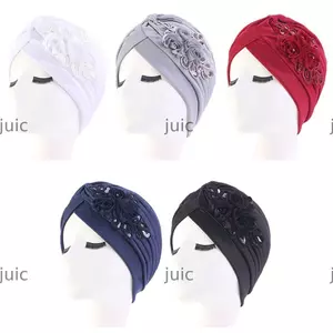JUIC Ấn Độ Bên Trong Hijabs Sequin Hoa Mũ Bonnet Mũ Ngủ
