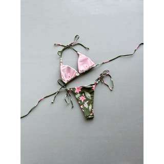 Đồ Bơi Nữ Hoa Xanh Tam Giác Cốc Dây Hai Mảnh Bikini Đồ Bơi