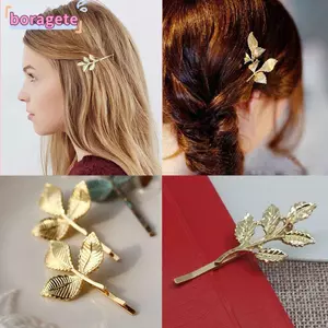 BORAGETE Cô Dâu Kẹp Tóc Phụ Kiện Tóc Kim Loại Bobby Pin Hình Lá