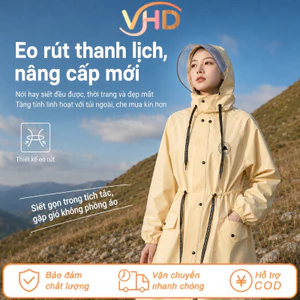 Áo mưa dài chống mưa lớn cho người lớn đi xe máy – Eo dây rút, cổ tay chun, vành trong suốt – Chất liệu EVA – Size M-XL
