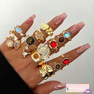 Bộ Nhẫn Mở Không Đều BVMAXJ, Bộ Nhẫn Pha Lê Sóng Chạm Khắc Mắt Hổ, Bộ Nhẫn Mở Ngón Tay Kim Cương Giả Nhiều Màu Kết Cấu Mạ Vàng Bộ Nữ