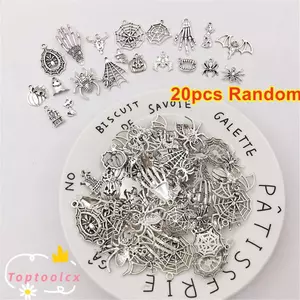 TOPTOOLCX 20 Chiếc Ngẫu Nhiên Halloween Quyến Rũ Trang Sức Làm Giáng Sinh Nhện Bí Ngô Kim Loại Đầu Lâu
