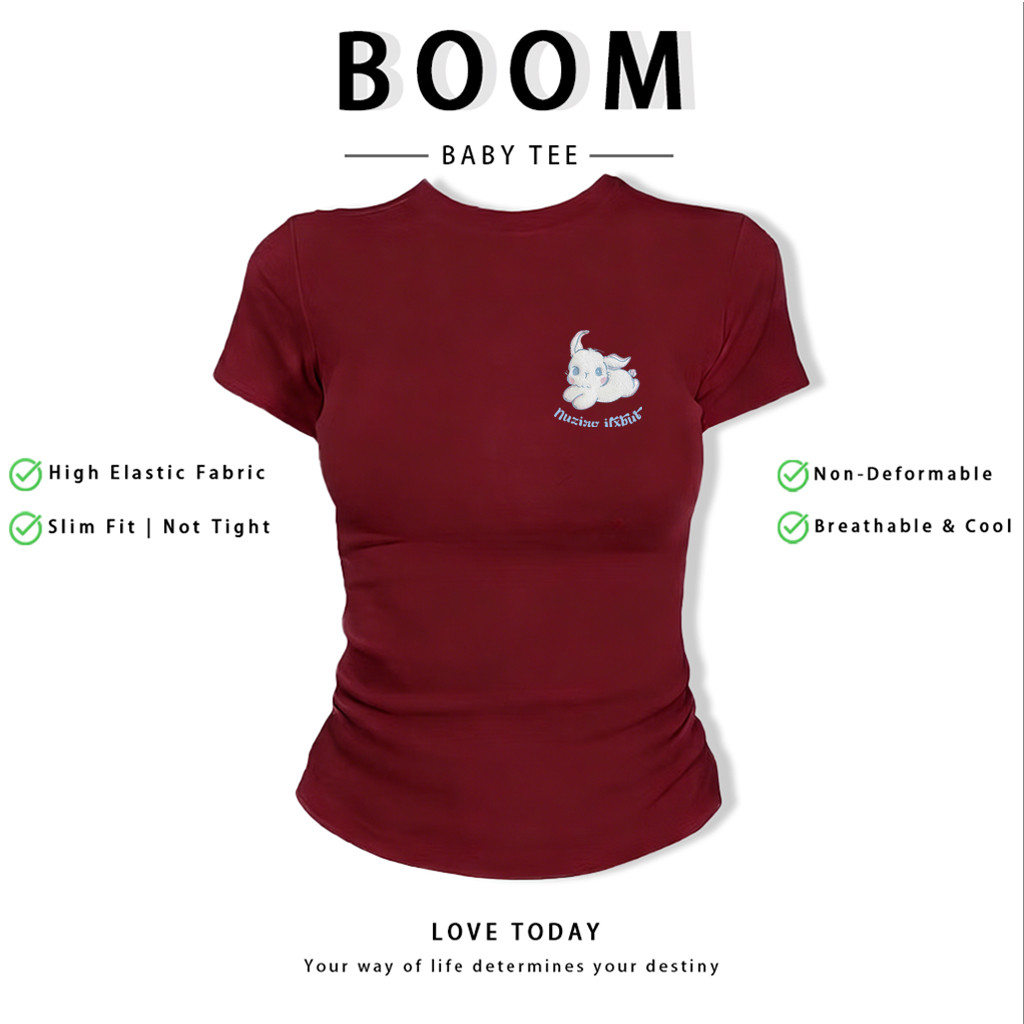 BOOM Áo Baby Tee Nữ Cotton Ôm Body-Áo Thun Ngắn Tay Y2K In Hình PhongCách Mùa Hè, Cổ Tròn Hàng Đầucách hàn quốc phong302