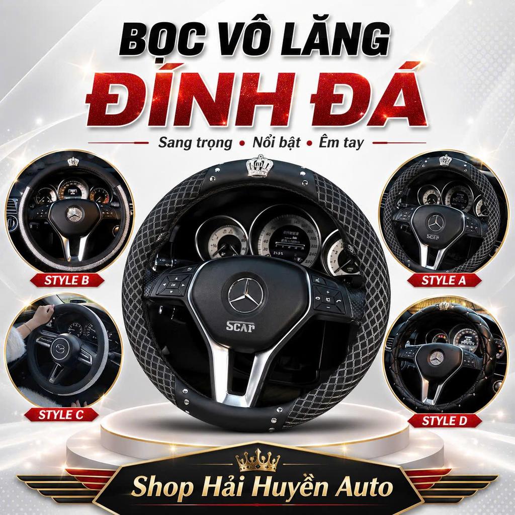 [Đính đá] Bọc Vô Lăng Ô Tô Cao Cấp Đính Đá Sang Trọng size 38cm form tròn dành cho các dòng xe con 4-5-7 chỗ