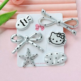[ĐỘC QUYỀN]  ✨ Set Charm 6 Món Hello Kitty Hoa Bạc Chấm Bi Cao Cấp – Nơ Bạc Cá Nhỏ Kawaii Trang Trí Dép 3D Dễ Thương Hot