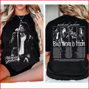 BH2 Michael Jackson Vintage Bad World Tour Áo thun họa tiết 2 mặt King of Pop Concert Trang phục HB2