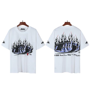 Chất Lượng Cao Retro Rời Thả Vai Nửa Tay Cotton Top Cao Cấp Phía Trước Phía Sau In Cặp Đôi Thường Lửa Hình Bầu Dục In Tay Ngắn