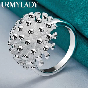 URMYLADY Bạc 925 Tròn San Hô 5-10 # Nhẫn Nữ Cưới Quyến Rũ Tiệc Đính Hôn Trang Sức Thời Trang