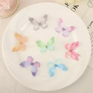 AWNGD 50 Miếng Dán Thêu Bướm Voan, Màu Gradient Vải Organza Mờ Bướm Táo, Miếng Dán May Quần Áo Hai Lớp Phụ Kiện Tóc Cô Dâu