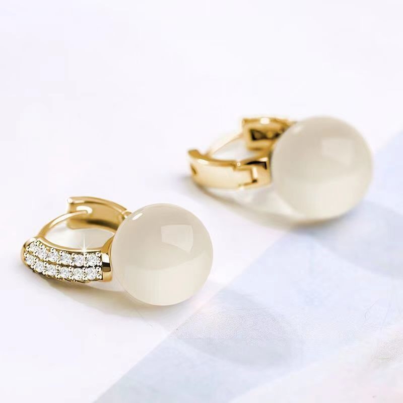 Bông tai hạt tròn Chalcedony tự nhiên thời trang và thanh lịch