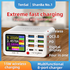 TENSAI ShanBa No.1 65W USB Type C Trạm sạc đa chức năng Không dây Charing nhanh 8 cổng PD QC3.0 Bộ chuyển đổi nguồn sạc nhanh cho điện thoại