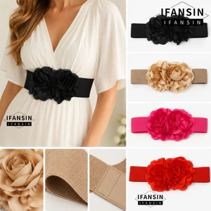 Dây thắt lưng co giãn IFASIN, Thắt lưng hoa lớn co giãn, Phụ kiện thắt lưng Corset có thể điều chỉnh rộng rãi thời trang