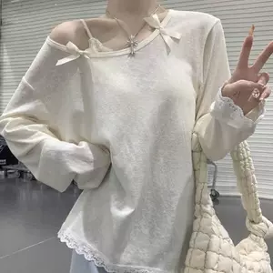 Áo thun dài tay hở vai ngọt ngào mùa hè dành cho nữ