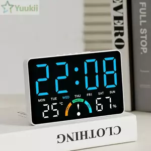 Đồng hồ treo tường điện tử YUUKII, Đồng hồ LED kỹ thuật số nhiệt độ treo tường, Đồng hồ bàn hiển thị ngày đa chức năng cho phòng ngủ