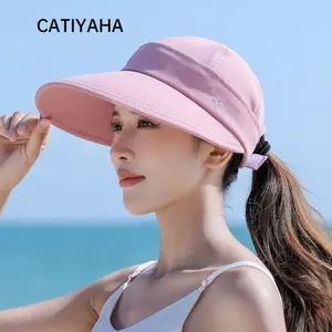Mũ chống nắng mùa hè dành cho nữ CATIYAHA, Mũ đuôi ngựa rỗng chống tia cực tím có thể gập lại, Mũ đi biển vành rộng có thể tháo rời có thể điều chỉnh