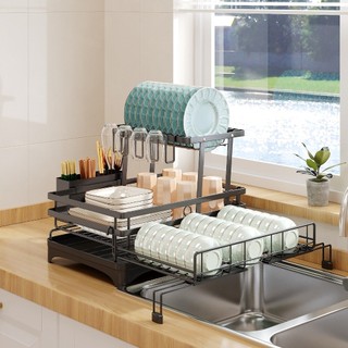 Giá để bát đĩa trên bàn để bếp giá để bát đĩa điều chỉnh được với khay thoát nước giá để bát đĩa kim loại