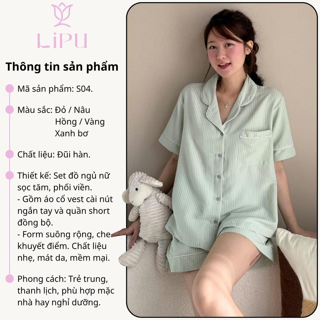 Set Pyjama Cộc Tay Sọc Tăm Phối Viền S04 LIPU