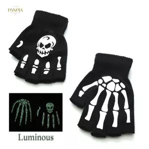 PNPIA- Găng Tay Phong Cách Halloween Thời Trang Dạ Quang Kinh Dị Đầu Lâu Xương Bộ Xương Nửa Găng Tay Mới Lạ Unisex Găng Tay Ấm Mùa Đông Găng Tay