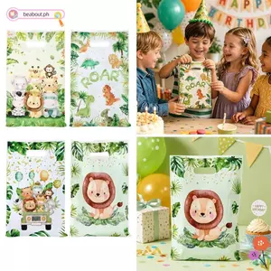 BEABOUT 25 / 50 Túi ủng hộ tiệc tùng, Túi đóng gói chủ đề Safari 25x16.5cm, Túi quà bằng nhựa hình động vật rừng hoạt hình cho sinh nhật