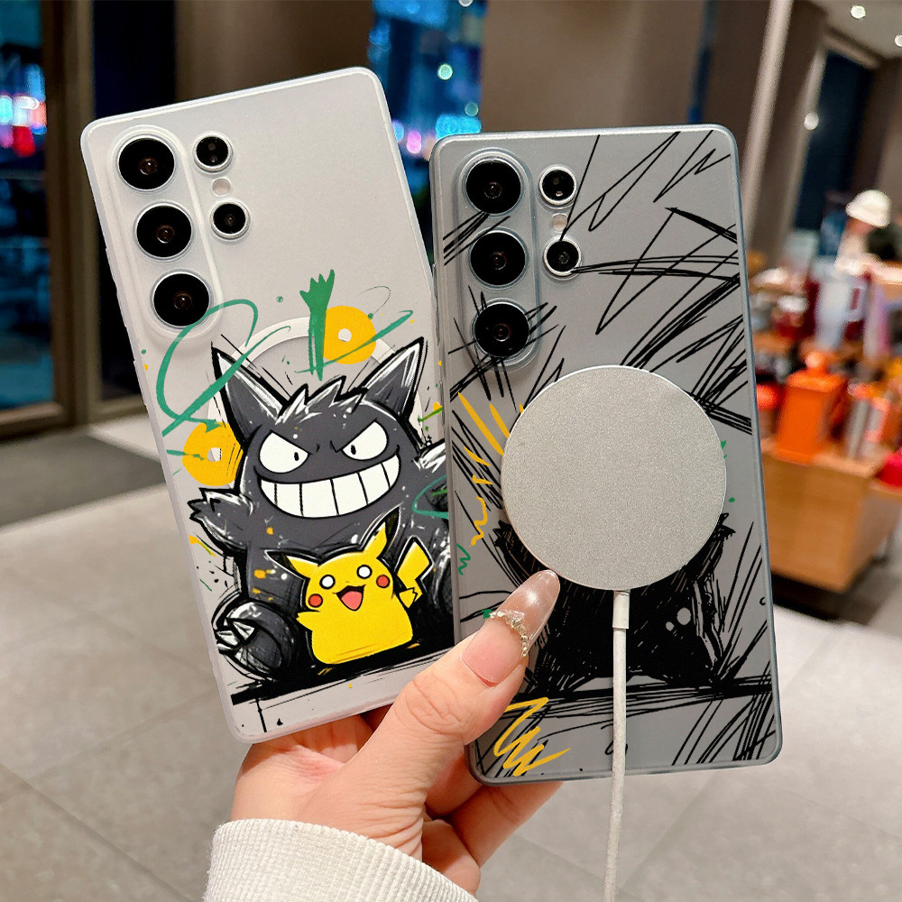 Ốp điện thoại nam châm mỏng "Graffiti Pikachu Gengar" cho Samsung S26 Ultra S25 Ultar S24U S23U A17 A16 / Mềm / Micro Frosted / Chống trầy xước / Chống vân tay / Vỏ Samsung