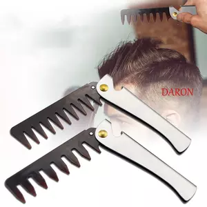 Lược Đầu Dầu DARON, Lược Nam Răng Rộng Di Động Chuyên Nghiệp, Vintage Bền Tay Cầm Bằng Thép Không Gỉ Gấp Làm Tóc Salon