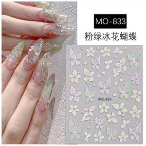 Hồng Xanh Hoa Băng Bướm Làm Móng Tay Miếng Dán Thời Trang Trắng 3 Màu Miếng Dán Móng Tay Hoa Dính Miếng Dán