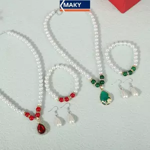 MAKY Vintage Thời Trang Ngọc Trai Bộ Trang Sức Nữ Nelace Bông Tai Bộ Vòng Tay Tiệc Cưới Trang Sức Quà Tặng Pendientes VN