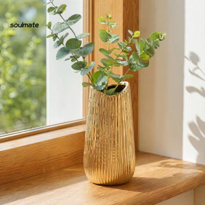 Linh hồn| Bình hoa văn dọc, Bộ bình hoa gốm sứ 3 mảnh thanh lịch, Bình trang trí chống thấm nước và chống rò rỉ cho phòng khách hiện đại Trang trí nội thất