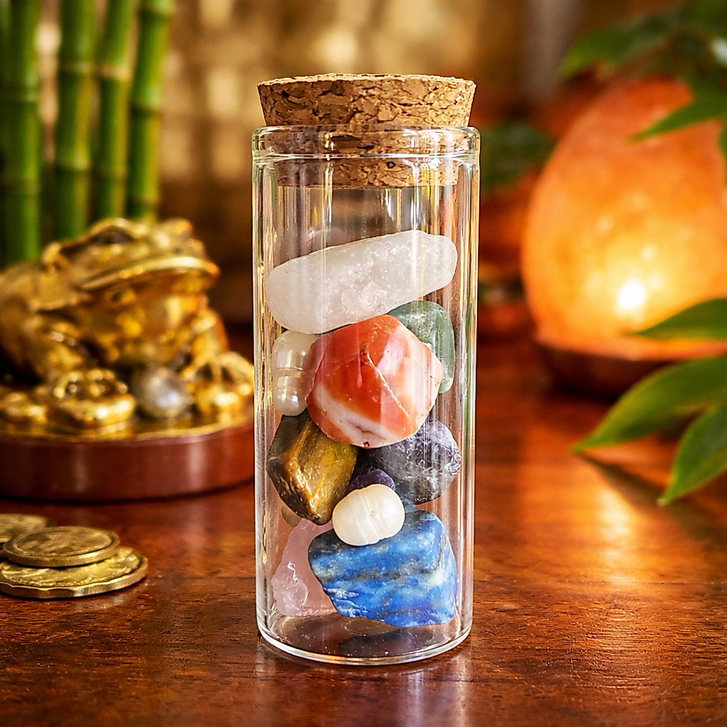 Lọ Chữa Lành 7 Luân Xa - Gồm Hạt Trai Thật & 7 Loại Đá Năng Lượng, Cân Bằng 7 Chakra