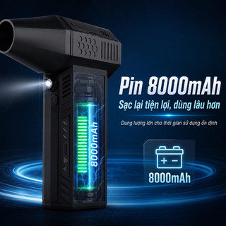 Quạt Thổi Bụi Mini 130000RPM - Nhỏ Gọn, Gió Mạnh 52m/s, Đèn Pin Sáng, Pin Sạc Tiện Lợi