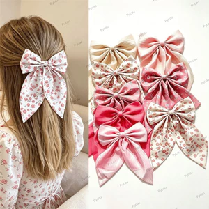 PYCOU 8 Kẹp Tóc Nơ In Hoa, Ruy Băng Hoa Đuôi Nơ Tóc Barrettes, Phong Cách Dễ Thương Ruy Băng Vải Kẹp Tóc Mặc Hàng Ngày