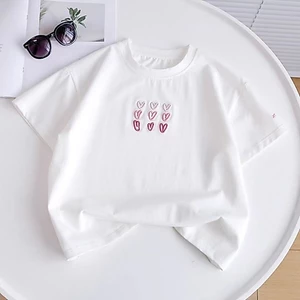 Áo thun ngắn tay bé gái mùa hè mới kiểu cotton nguyên chất thêu áo dành cho trẻ lớn bé gái trẻ e